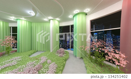 夜景が見えるリビングルーム 夜景が見えるリビングルーム 134251402