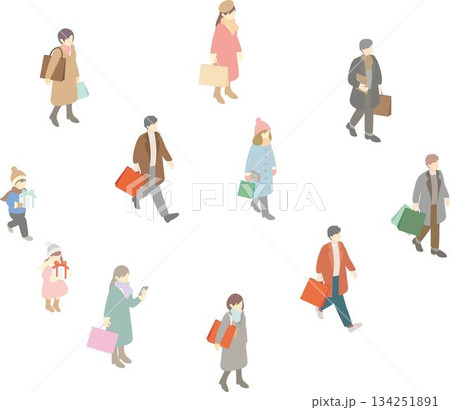 都会の冬のライフスタイル、ショッピングと散策を楽しむ人々 都会の冬のライフスタイル、ショッピングと散策を楽しむ人々 134251891