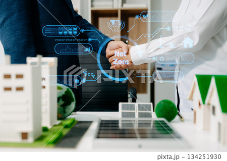 Business team people planning hand using laptop for working technology and business Net zero and carbon neutral concept. Business team people planning hand using laptop for working technology and business Net zero and carbon neutral concept. 134251930