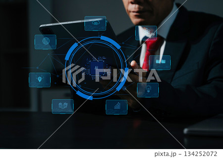 Man using chat bot in smartphone intelligence Ai. Chat with AI Artificial Intelligence, developed by OpenAI generate. robot Man using chat bot in smartphone intelligence Ai. Chat with AI Artificial Intelligence, developed by OpenAI generate. robot 134252072