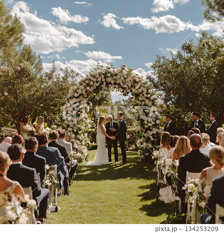 花に囲まれたロマンチックなガーデンウェディング 134253209