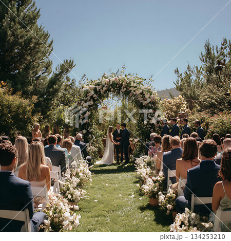 花に囲まれたロマンチックなガーデンウェディング 134253210