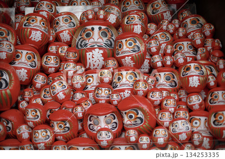 Traditional red Daruma doll used as a symbol of determination in Japanese culture at Katsuo-ji temple, Osaka, Japan Traditional red Daruma doll used as a symbol of determination in Japanese culture at Katsuo-ji temple, Osaka, Japan 134253335