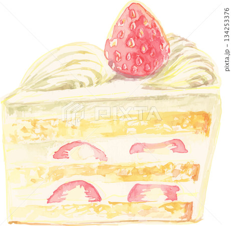 ショートケーキの水彩イラスト ショートケーキの水彩イラスト 134253376