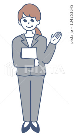 案内をするパンツスーツの女性の全身イラスト素材 134253645