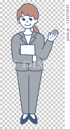 案内をするパンツスーツの女性の全身イラスト素材 134253645