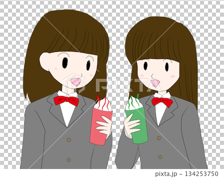 フラペチーノを持つ女子学生 フラペチーノを持つ女子学生 134253750