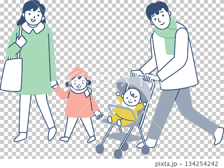 冬にお出かけする家族 134254242