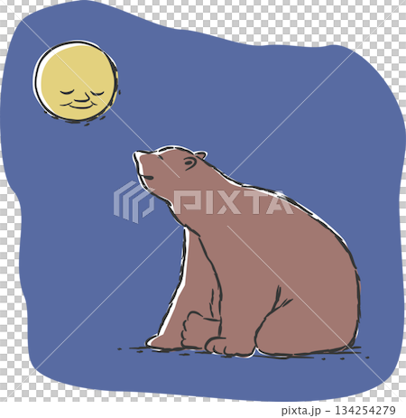 夜空の満月を見上げて微笑むクマのイラスト 134254279