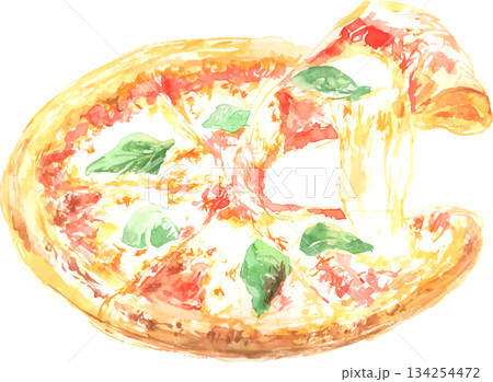 ピザ・マルゲリータの水彩イラスト ピザ・マルゲリータの水彩イラスト 134254472