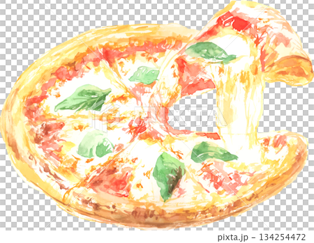 ピザ・マルゲリータの水彩イラスト ピザ・マルゲリータの水彩イラスト 134254472