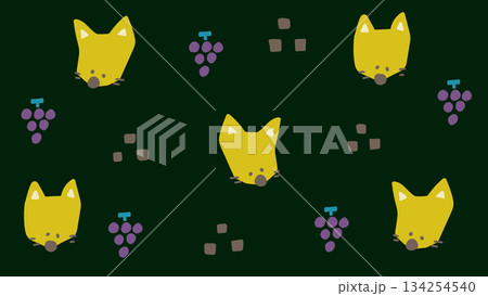 レトロでかわいいキツネとブドウの背景 134254540