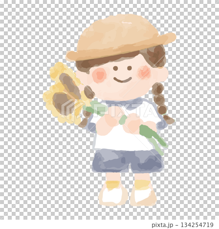 Easy Sunflower Watercolor Series | Girl Holding a Sunflower 134254719