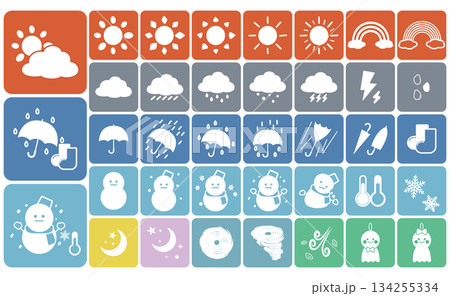 シンプルでかわいい天気アイコンセット シンプルでかわいい天気アイコンセット 134255334