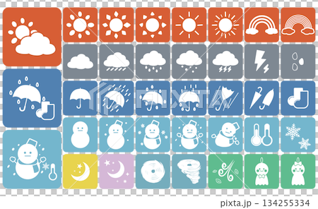 シンプルでかわいい天気アイコンセット シンプルでかわいい天気アイコンセット 134255334