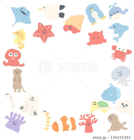 海のなかまたちシリーズ|海の生き物 丸フレームイラスト 海のなかまたちシリーズ|海の生き物 丸フレームイラスト 134255383