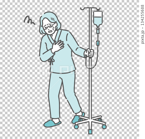 一位老年婦女在輸液過程中出現胸痛和噁心（副作用，突發變化） 134255688