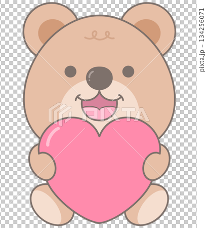 Valentine cute brown teddy bear hugging pink heart 134256071