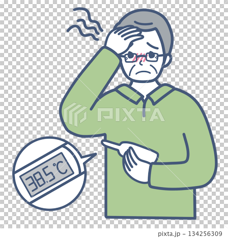 Illustration material of a senior man with a fever 134256309