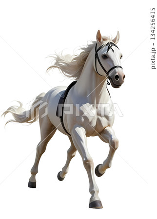 正面から駆けるかっこいい白馬（透過PNG） 134256415