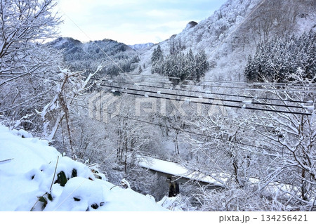 初冬の秋田内陸線 荒瀬~萱草駅間の風景 初冬の秋田内陸線 荒瀬~萱草駅間の風景 134256421