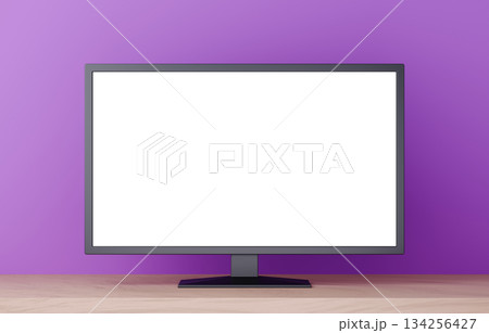 3D素材_テレビ_紫背景 3D素材_テレビ_紫背景 134256427