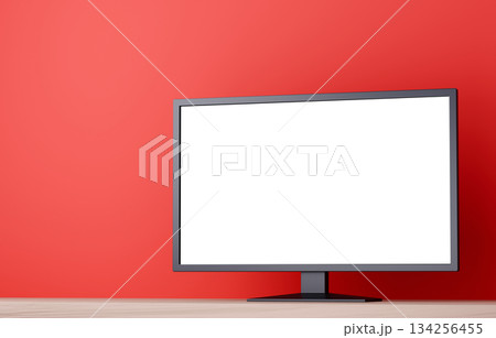 3D素材_テレビ_赤背景 134256455