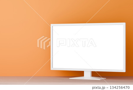 3D素材_テレビ_オレンジ背景 134256470