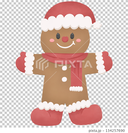 Cute Christmas Cookie Baking Cartoon - Watercolor 134257690
