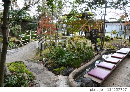 阿蘇の庭園にある小道と、足湯場 阿蘇の庭園にある小道と、足湯場 134257797