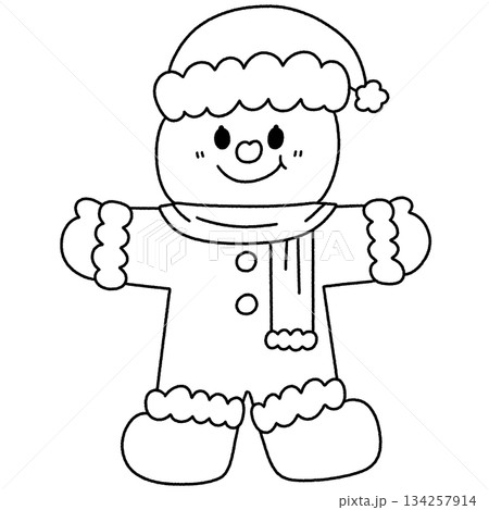 Cute Christmas Cookie Baking Cartoon - Outline Cute Christmas Cookie Baking Cartoon - Outline 134257914
