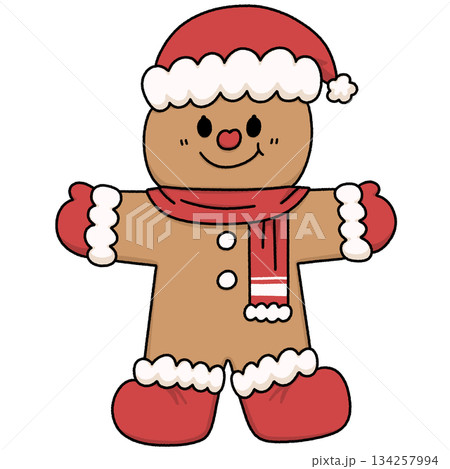 Cute Christmas Cookie Baking Cartoon - Line Color 134257994
