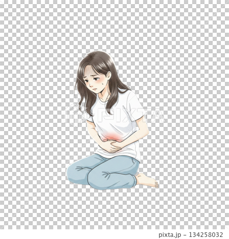 お腹　痛い　腹痛　女性 134258032