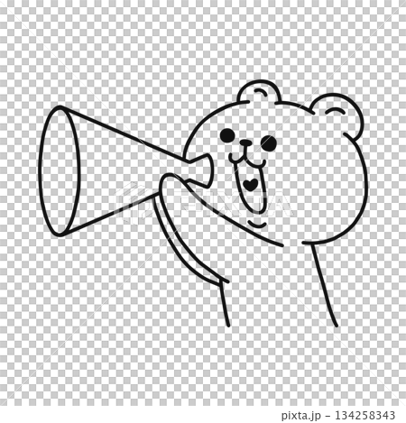 熊與擴音器線描 134258343