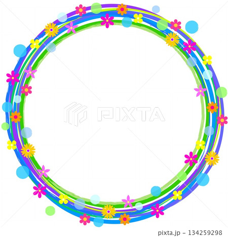 フレーム　花模様　白背景　ドット　ブルー　グリーン 134259298