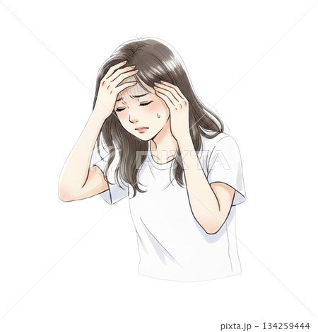 頭痛　頭　痛い　女性 134259444
