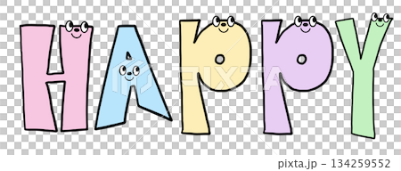 Hand writing HAPPY letters with cartoon font for text, message, words, typography, cute patch, sign, symbol, social media, banner, sticker, emoji, icon, decoration, fridge magnet, mood, feelings Hand writing HAPPY letters with cartoon font for text, message, words, typography, cute patch, sign, symbol, social media, banner, sticker, emoji, icon, decoration, fridge magnet, mood, feelings 134259552