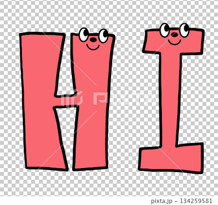 Hand writing HI letters with cartoon font for text, message, words, typography, cute patch, sign, symbol, print, social media, banner, sticker, emoji, icon, decoration, fridge magnet, greeting card Hand writing HI letters with cartoon font for text, message, words, typography, cute patch, sign, symbol, print, social media, banner, sticker, emoji, icon, decoration, fridge magnet, greeting card 134259581