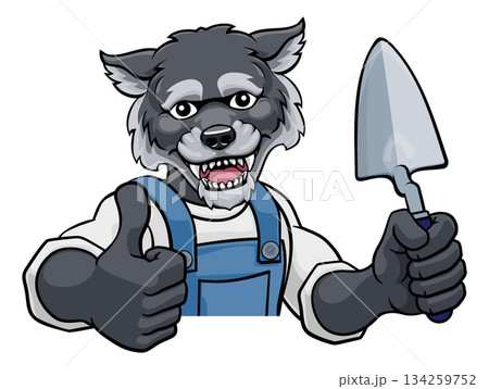 Wolf Bricklayer Builder Holding Trowel Tool Wolf Bricklayer Builder Holding Trowel Tool 134259752