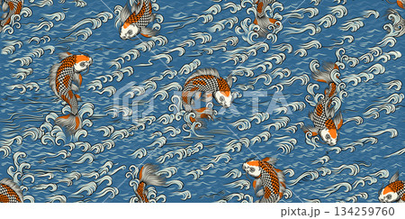 Koi Carp Fish Vintage Japanese Painting Background 134259760