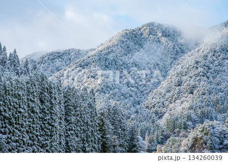 雪化粧した山並み 《岐阜県 下呂市 飛騨川沿い 中山七里》 134260039