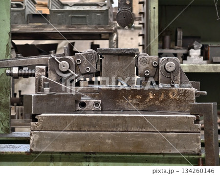 machinery in operational state, industrial lathe showcasing wear and manufacturing environment 134260146