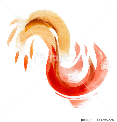 Fiery swirl of red and sienna with sweeping motion and translucent layering. Isolated hand drawn watercolor illustration. Ideal for expressive poster design, art prints, or dynamic branding accents. 134260220