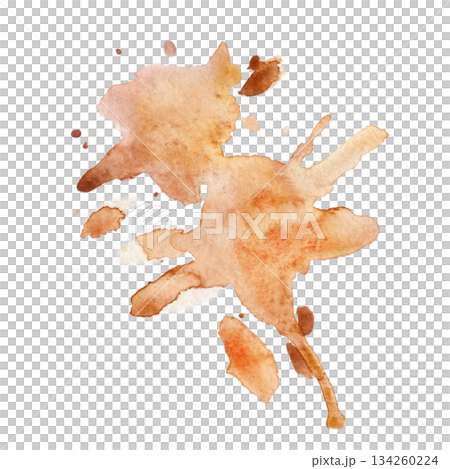 Soft asymmetrical orange splashes with free-form drips, coffee or tea stain. Isolated hand drawn watercolor abstract illustration. Menu backgrounds, modern artistic stationery, warm minimalist decor. Soft asymmetrical orange splashes with free-form drips, coffee or tea stain. Isolated hand drawn watercolor abstract illustration. Menu backgrounds, modern artistic stationery, warm minimalist decor. 134260224