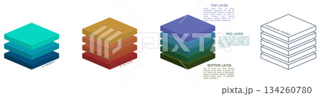 Simple three dimensional square layers drawing, different versions can be used in infographic 134260780
