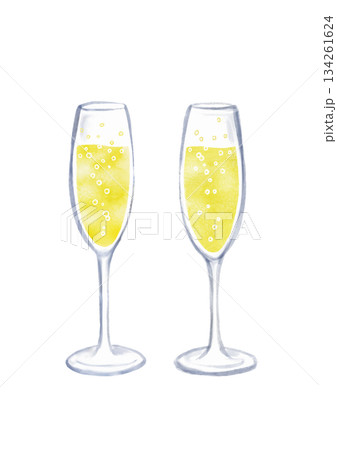 二つのシャンパングラスの水彩イラスト 134261624