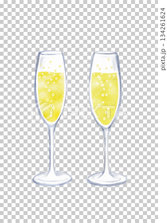 兩隻香檳杯的水彩插圖 134261624