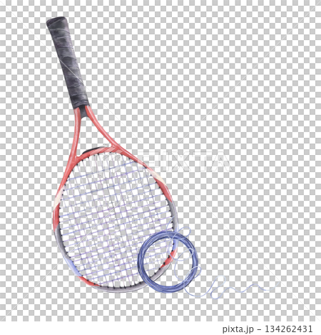 Tennis racket with loose blue string for restringing for tennis service, equipment, and professional branding use. Tennis racket with loose blue string for restringing for tennis service, equipment, and professional branding use. 134262431