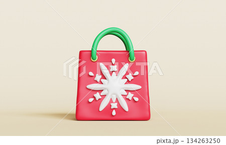 Christmas Gift Shopping Bag with Snowflake. 3D Rendering. 134263250