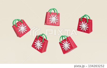 Christmas Gift Shopping Bag with Snowflake. 3D Rendering. Christmas Gift Shopping Bag with Snowflake. 3D Rendering. 134263252